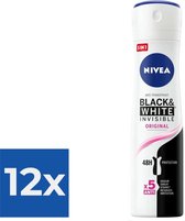 NIVEA Deodorant Spray Invisible For Black & White Clear - 150 ml - Voordeelverpakking 12 stuks