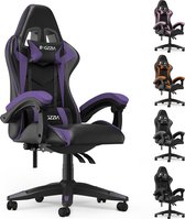 Chaise gamer - Chaise gaming ergonomique - Chaise gamer avec appui-tête et coussin lombaire - Réglable 90°-155° - Zwart et violet