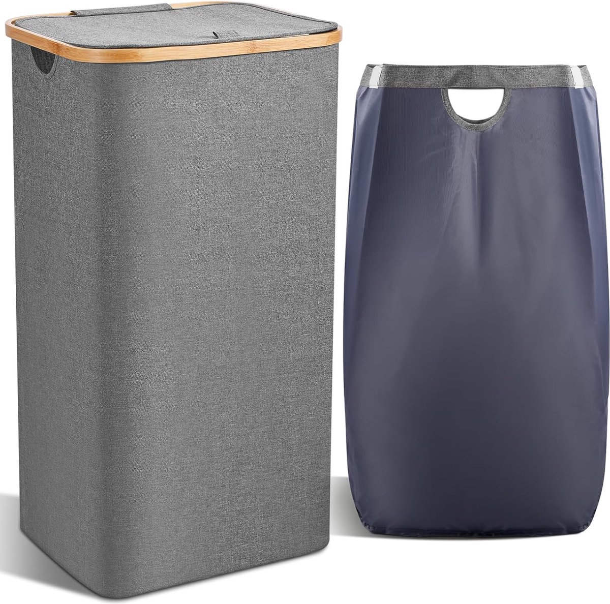 Lot De 2 Paniers à Linge 100L Avec Couvercle Et Poignées Bambou - Pliable Et Séparable