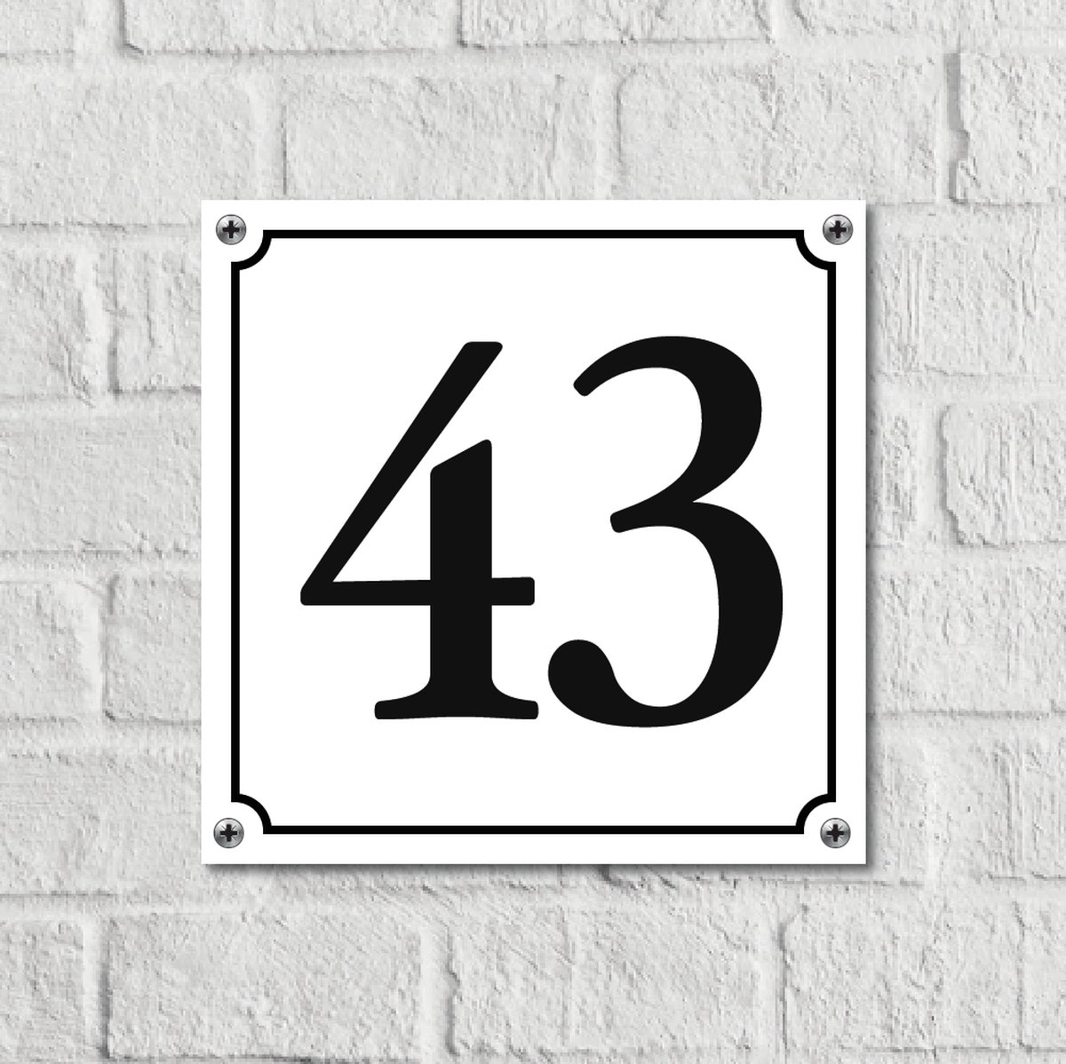 Huisnummerbord Wit Dibond Deluxe - Nummer 43 - incl. bevestiging | - naambord - nummerbord - voordeur | formaat 12 x 12 cm | - huisnummerbordje - nummerbord - voordeur