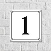 Huisnummerbord Wit Dibond Deluxe - Nummer 1 - incl. bevestiging | - naambord - nummerbord - voordeur | formaat 12 x 12 cm | - huisnummerbordje - nummerbord - voordeur