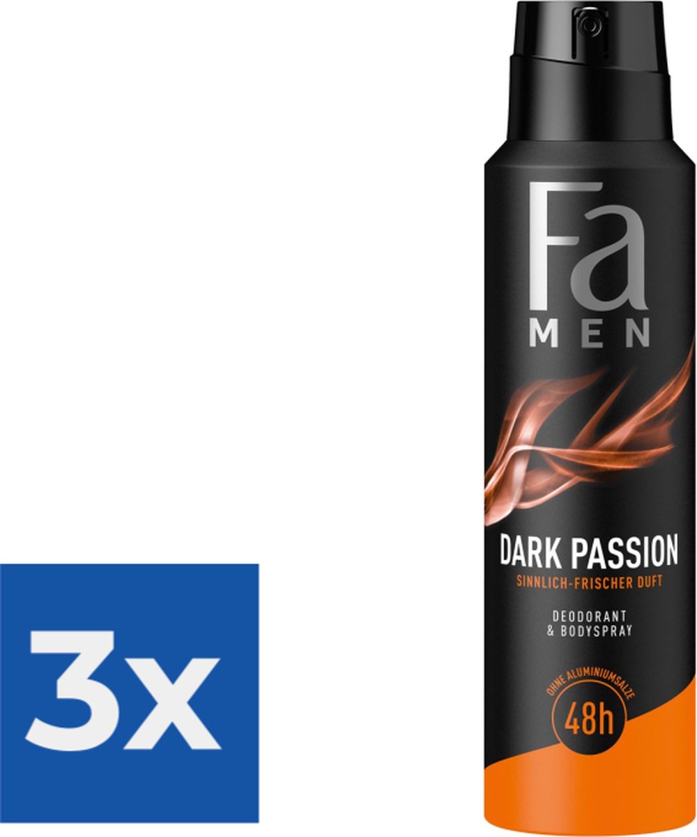 Goedkoopste Fa Men Deospray Dark Passion- 150 ml - Voordeelverpakking 3 stuks