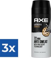 AXE Deo Spray 72H Dry - Cuir & Cookies - 150 ml - Pack économique 3 pièces