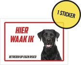 Sticker/ waakbordje | "Hier waak ik" | Labrador Retriever | 15 x 10 cm | Zwart | Hond | Dog | Gevaarlijke hond | Afschrikmiddel | Voor binnen en buiten | 1 stuk