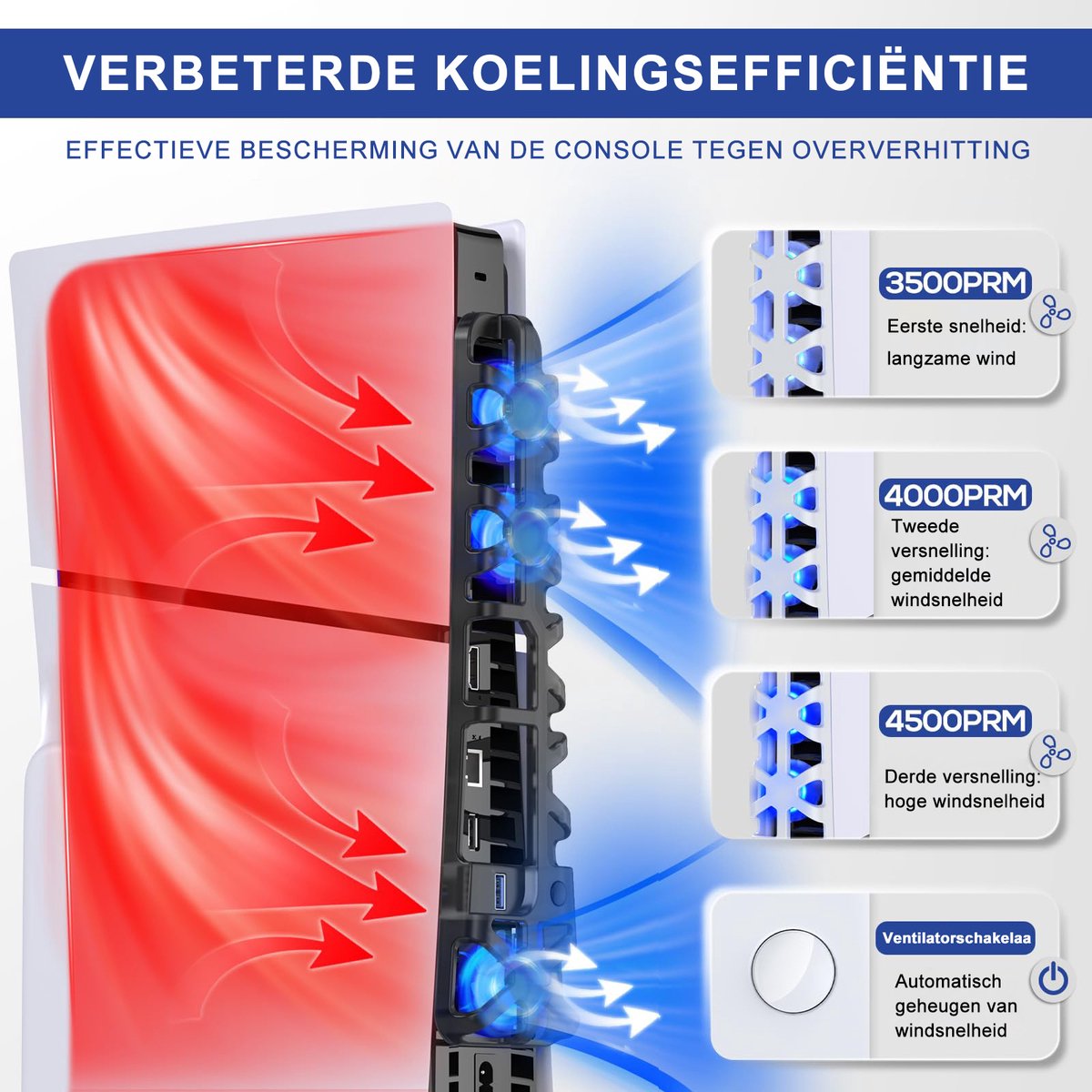 RGB Koelventilator geschikt voor Playstation 5 Slim Console - voor PS5 Slim met LED-lichtkoelsysteem - PS5 Slim Disc Edition & Digital Edition Console - Zwart – foto 7