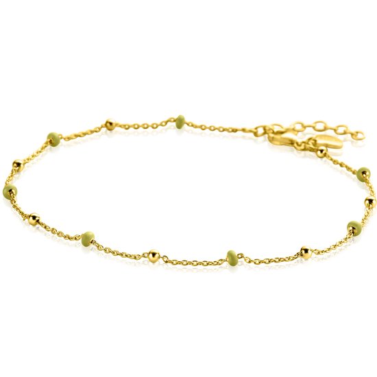 ZINZI bracelet de cheville fantaisie en argent plaqué or avec 7 beignets jaune-vert et boules brillantes 23-27cm ZIE2508