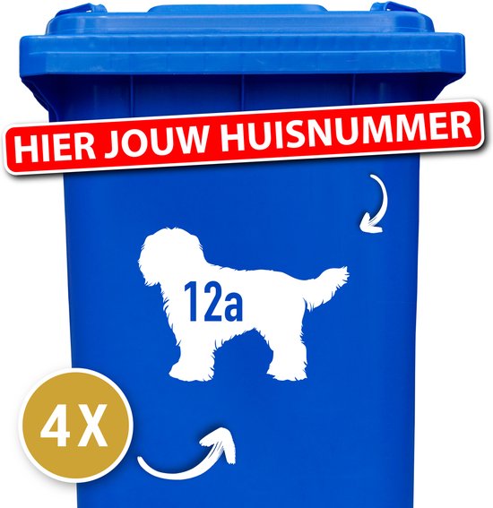 Container sticker - klikostickers - kliko sticker voordeelset - 4 stuks - Schapendoes - container sticker huisnummer - wit - vuilnisbak stickers - container sticker hond - 12345678910- cadeau