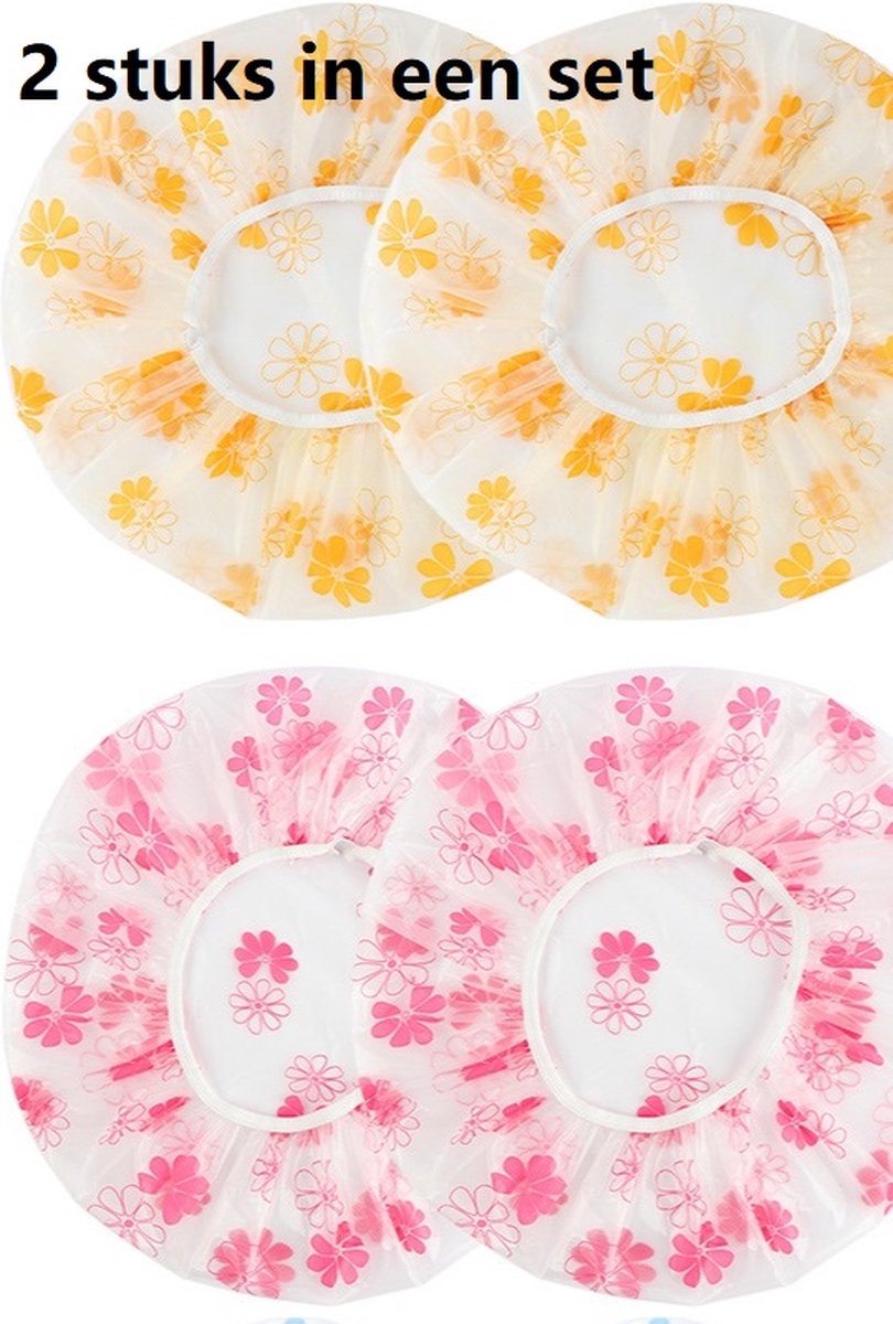 2 x Ultradun Douche muts - Shower Cap - Waterdicht - BadMuts -Douchemuts Haar Cover Bedekking -kleur: oranje en roze