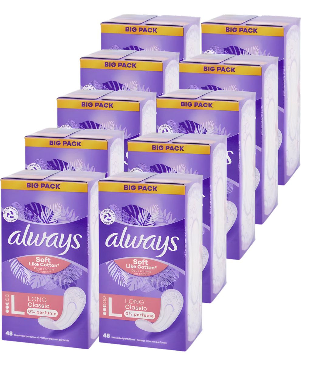 Always Inlegkruisjes Lang 480 Stuks Voor Langdurige Frisheid (Set van 10)