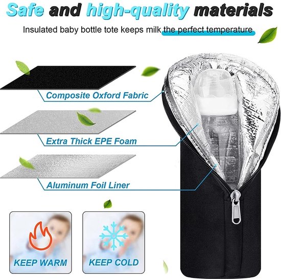 Melkfles Warmhouder - Melkfles Tas - Babyfles - Thermotas –Moedermelk - Isolatietas - zwart van Alecto Baby — afbeelding 2