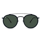 PB Sunglasses - Double Bridge Black. - Zonnebril heren en dames - Gepolariseerd - Zwart design - Ronde zonnebril - Stijlvolle extra neusbrug