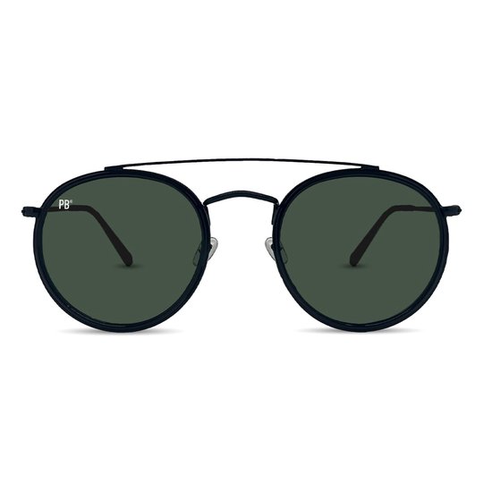 PB Sunglasses - Double Bridge Black. - Zonnebril heren en dames - Gepolariseerd - Zwart design - Ronde zonnebril - Stijlvolle extra neusbrug
