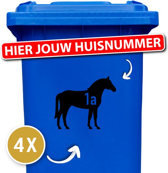 Container sticker - Container Sticker Huisnummer - Paard staand - Kleur: Zwart - Aantal: 4 Stuks - Stickers volwassenen - Container stickers - sticker - stickers - 12345678910