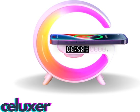 Celuxer™ Wake Up Light - Met Draadloze Oplader - Digitale Wekker - Lichtwekker - Wekkerradio - LED Light - Bluetooth Speaker- Wit