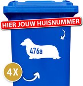 Container sticker - klikostickers - kliko sticker voordeelset - 4 stuks - Langharige teckel - container sticker huisnummer - wit - vuilnisbak stickers - container sticker hond
