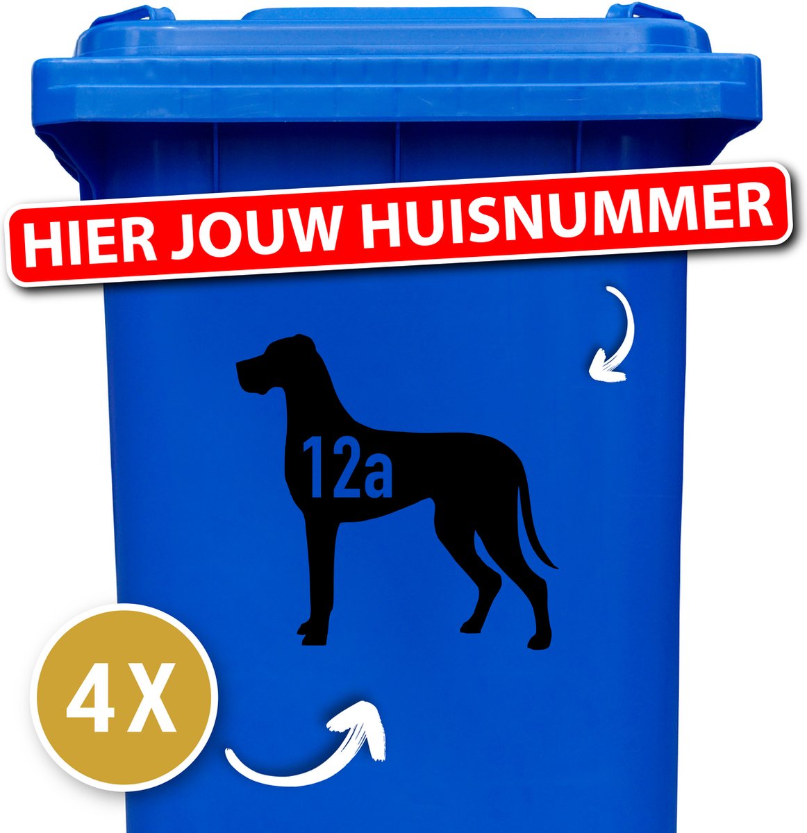 Duitse / Deense dog - Container sticker - kliko sticker - Kleur: Zwart - Aantal: 4 Stuks - Stickers volwassenen - Cijfer stickers - Container stickers - sticker - stickers