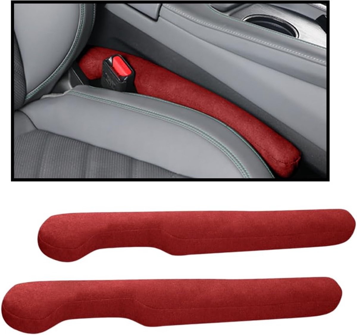 2 stuks zitopeningvuller voor auto, autostoel, stof, kunstleer, autostoel, opvuller voor auto, SUV, vrachtwagen (rood)
