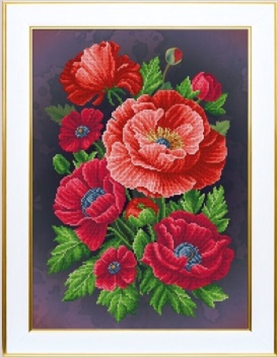 Borduurpakket met kralen/parels - VDV - Poppies - Klaprozen - 1390