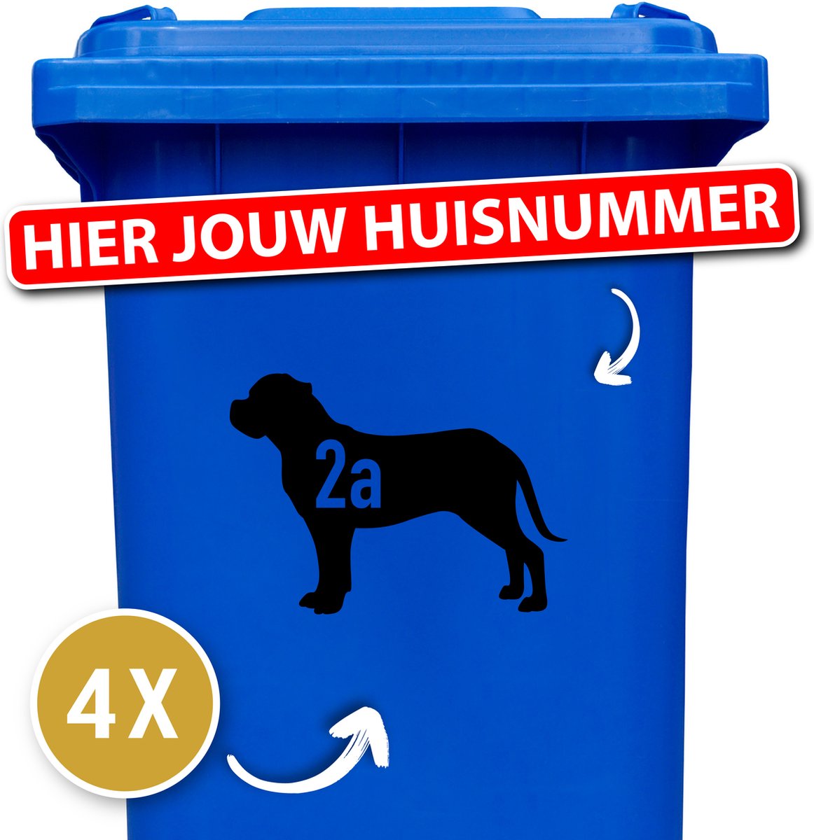 Container sticker - klikostickers - kliko sticker voordeelset - 4 stuks - Cane corso - container sticker huisnummer - zwart
