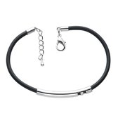 Behave® armband dames zwart rubber met zilverkleurige buis
