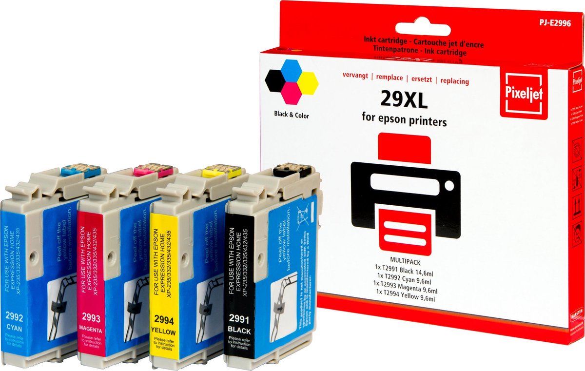 Pixeljet Epson 29 XL Inktcartridge - Zwart, Cyaan, Magenta en Geel