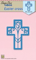 SDB014 Snijmal Nellie Snellen Pasen - Shape die blue Cross Easter  - 2 mallen: 1x kruis met bloemen 1x glad kruis - 6,5 x 8,5 cm