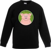 Kinder sweater zwart met vrolijke varken print - varkens trui 3-4 jaar (98/104)