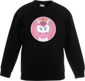 Kinder sweater zwart met vrolijke eenhoorn print - eenhoorn trui 7-8 jaar (122/128)