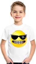 Smiley/ emoticon t-shirt stoer wit kinderen M (134-140)