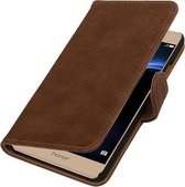 Bruin Hout booktype wallet cover cover voor Huawei Honor V8