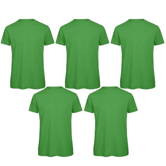 Senvi 5 pack T-Shirt -100% biologisch katoen - Kleur: Groen - L