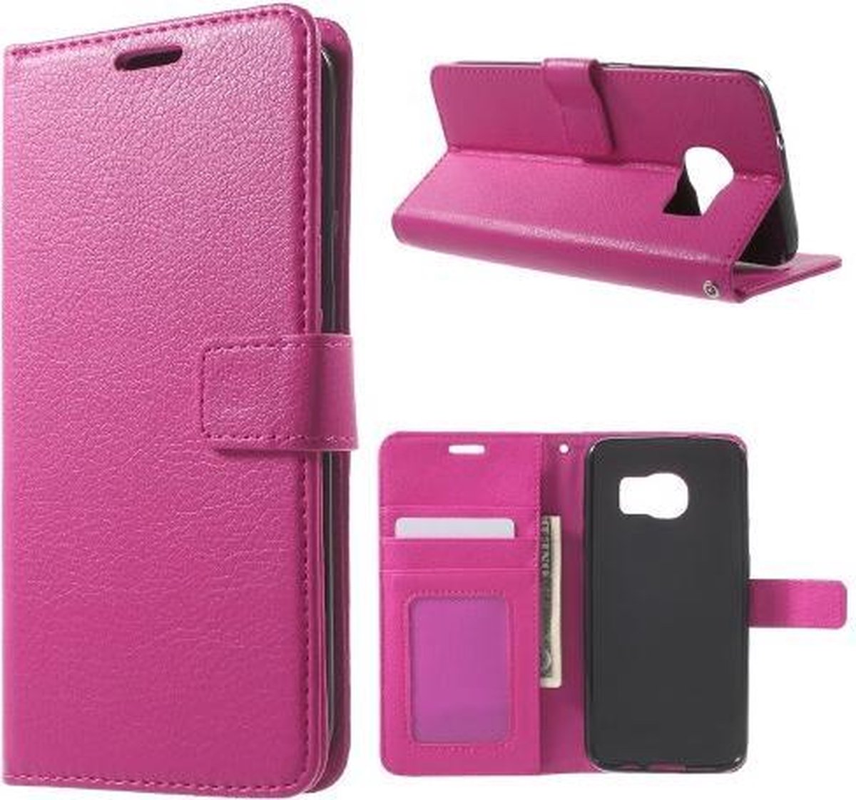 Litchi cover wallet case hoesje Geschikt voor: Samsung Galaxy S7 roze