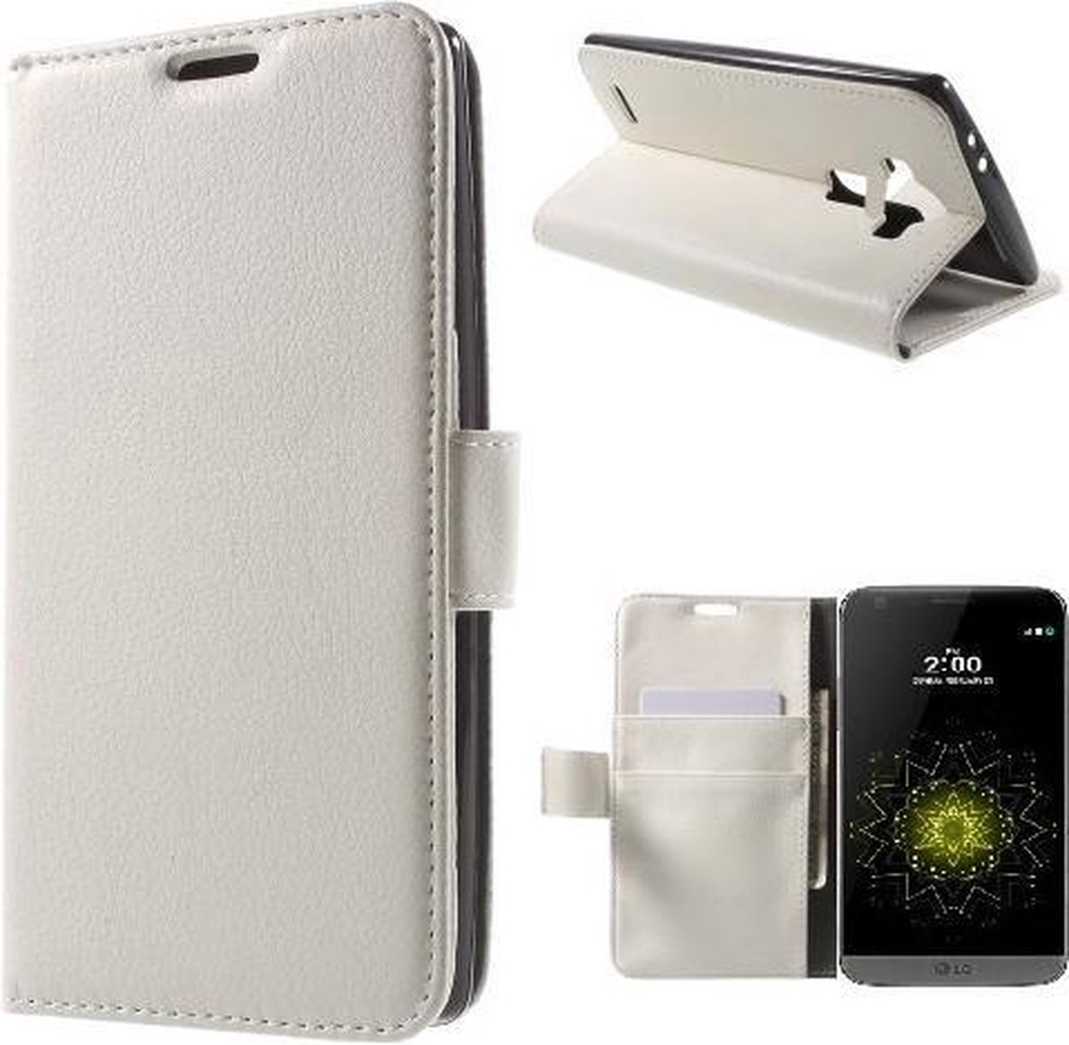 Litchi cover wallet case hoesje Geschikt voor: LG G5 wit
