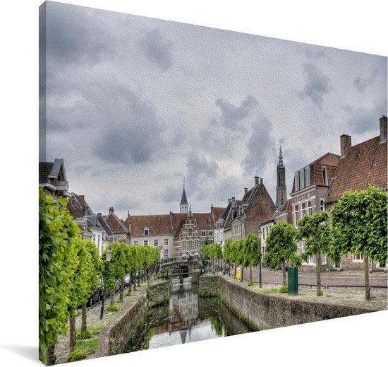 Canal aux arbres verts en Amersfoort Toile 30x20 cm - petit - Tirage photo sur Toile (Décoration murale salon / chambre) / Villes européennes Peintures sur toile