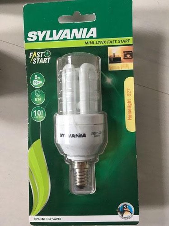Sylvania E14 8 Watt MINI-LYNX Fast Start Spaarlamp 450 lumen, 220-240V |  bol.com