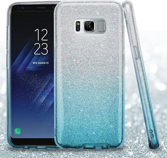 Wereldbol dozijn Pa Samsung Galaxy S8 Plus Hoesje - Glitter Back Cover - Blauw & Zilver |  bol.com