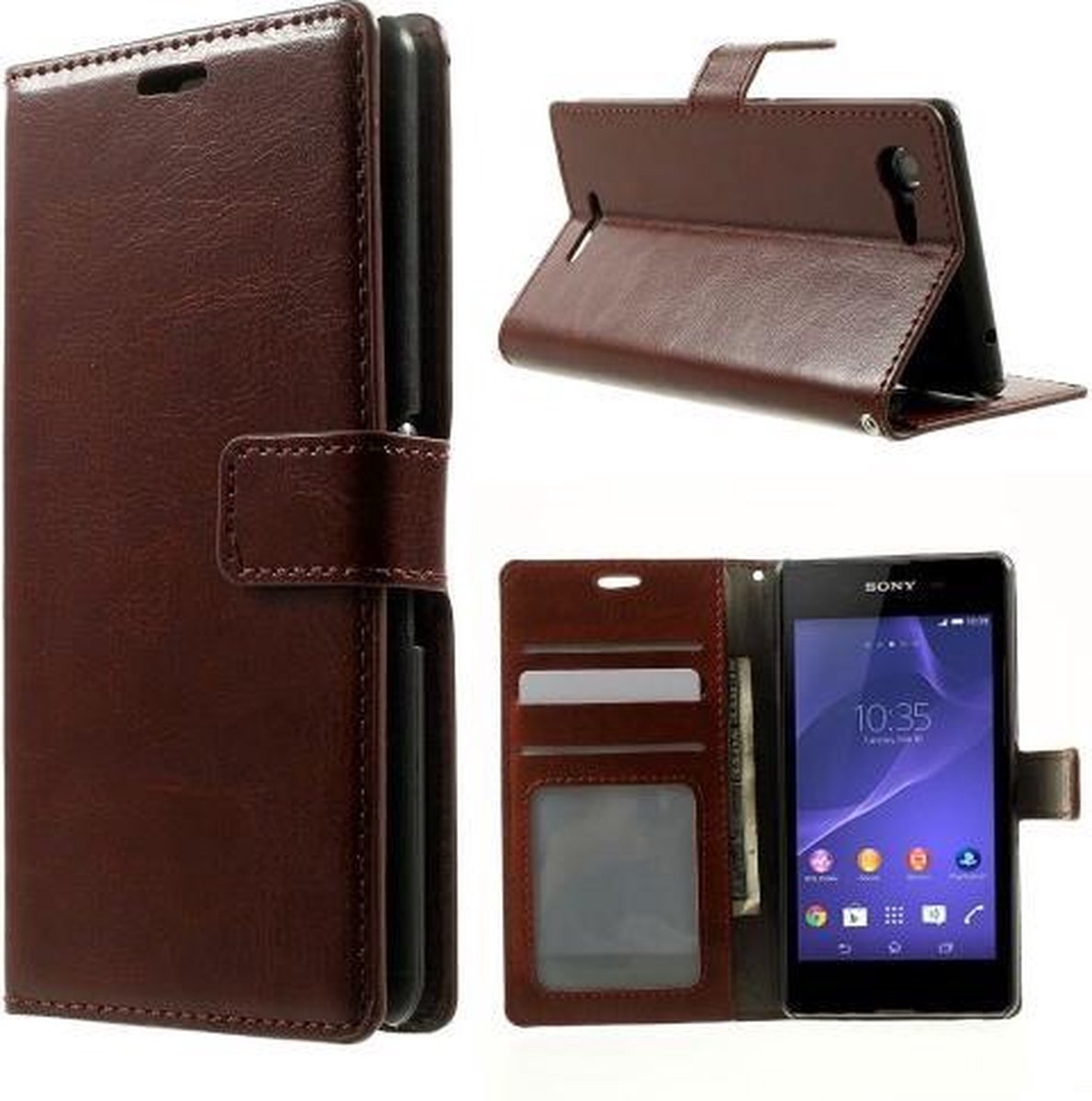 Cyclone wallet hoesje Geschikt voor: Wallet hoesje Sony Xperia E3 bruin
