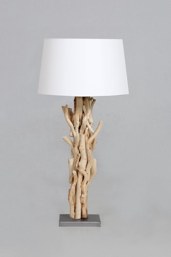 neef Bijlage Op risico Tafellamp hout brocant 60 cm variant 2 met witte kap | bol.com