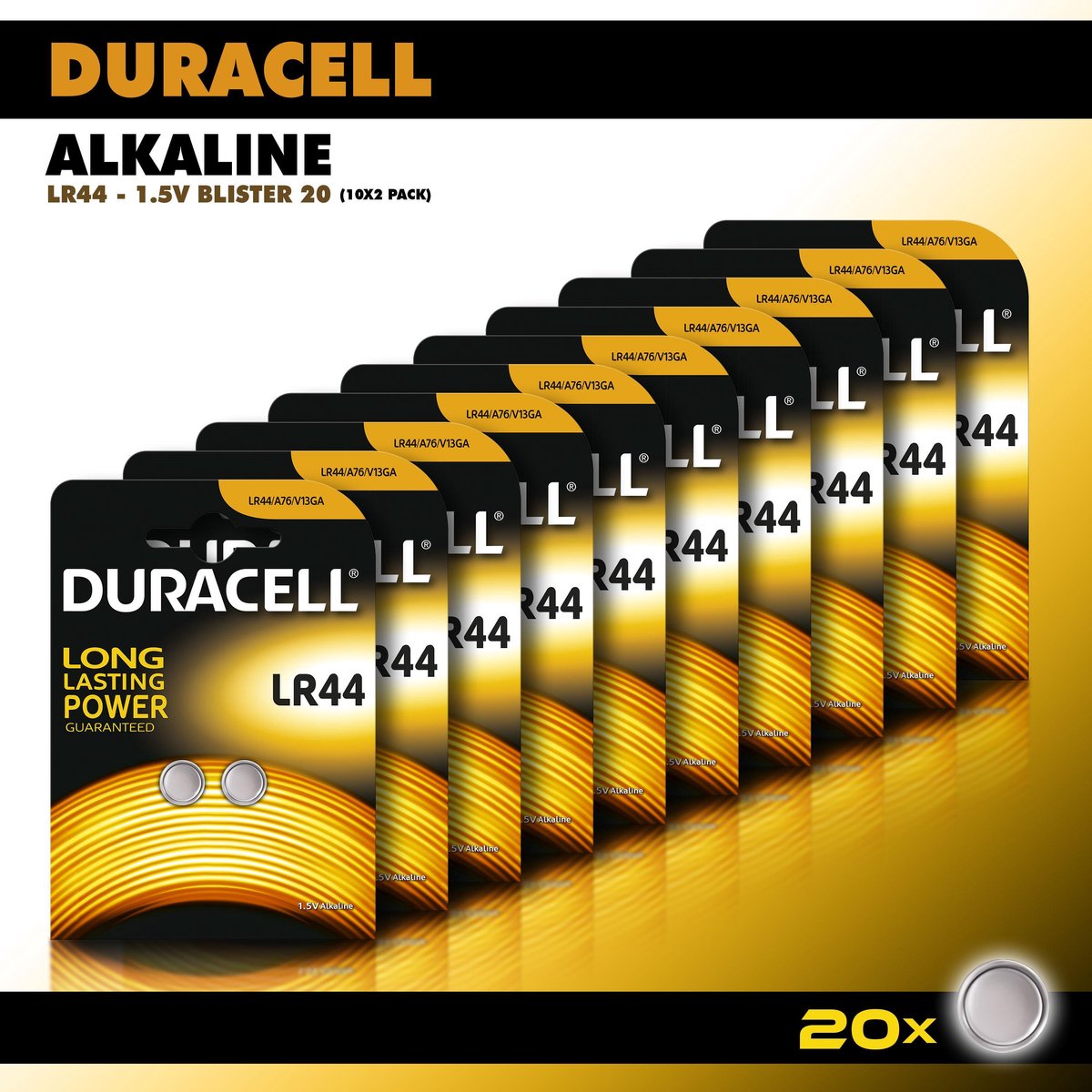 Duracell 76A LR44 Duralock 1.5V Button Cell Battery, 8 Pack