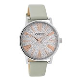 OOZOO Timepieces - Zilverkleurige horloge met steengrijze leren band - JR300