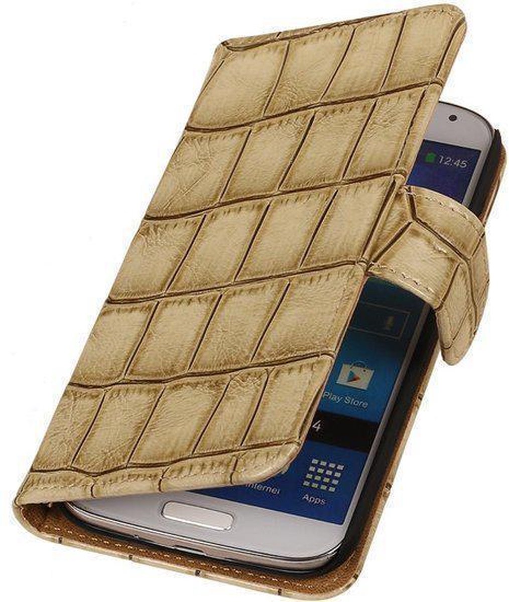 Geel Croco Design Book Cover Hoesje Galaxy S4 I9500