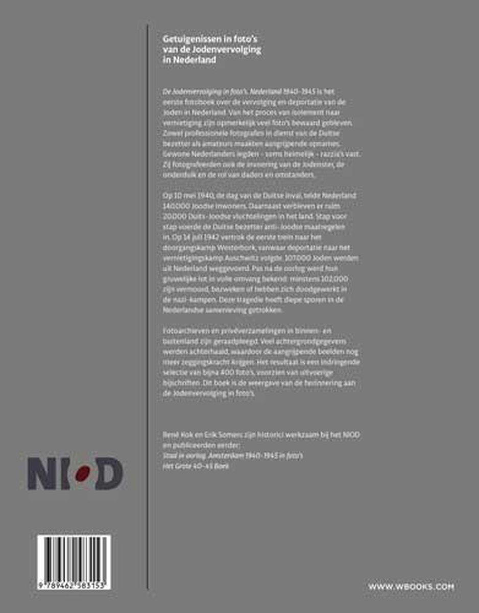 Achterflap van het boek De Jodenvervolging in foto's van de Jodenvervolging in Nederland.
