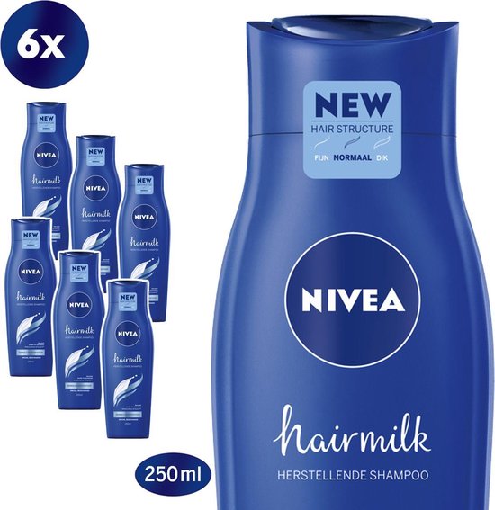 NIVEA Hairmilk Herstellende Shampoo voor Normaal Haar - 6 x 250 ml - Voordeelverpakking |