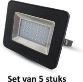 10W LED Bouwlamp| Zwart |6000K (Daglicht)|vervangt 50W halogeen  | Set van 5
