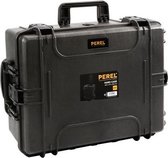 Perel Harde koffer, trolley, telescopisch handvat, waterdicht (IP67), noppenschuim, plukschuim, 4 sloten, polypropyleen, zwart, 604 x 473 x 283 mm