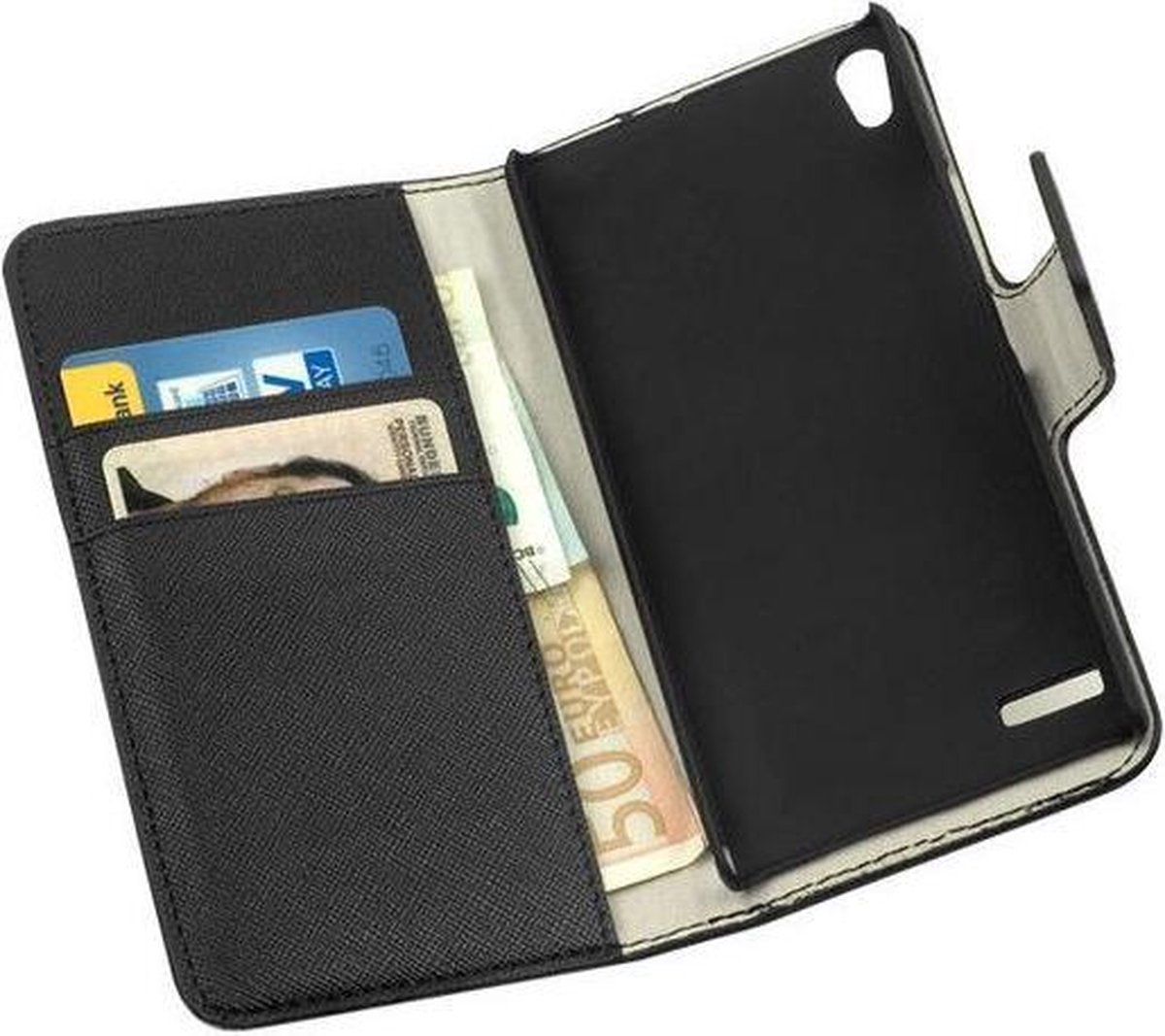HC Bookcase Flip Wallet Telefoonhoesje - Huawei Ascend P6 Zwart