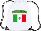 Mexico nylon rijgkoord rugzak/ sporttas wit met Mexicaanse vlag