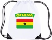 Ghana nylon rijgkoord rugzak/ sporttas wit met Ghanese vlag