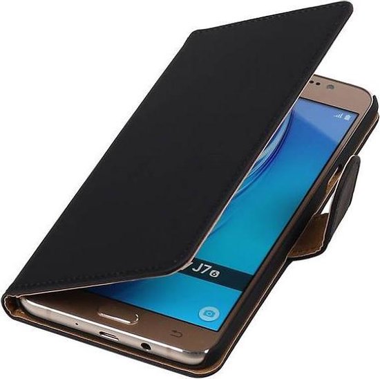 Effen Bookstyle Hoes Geschikt voor Samsung Galaxy J7 (2016) J710F Zwart