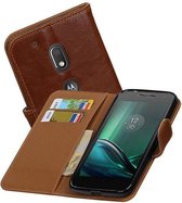 Pull Up TPU PU Leder Bookstyle Wallet Case Hoesjes voor Moto G4 Play Bruin